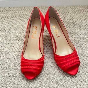 FSJ Size 5 Red Ppep Toe Silky Heel Pump Shoes